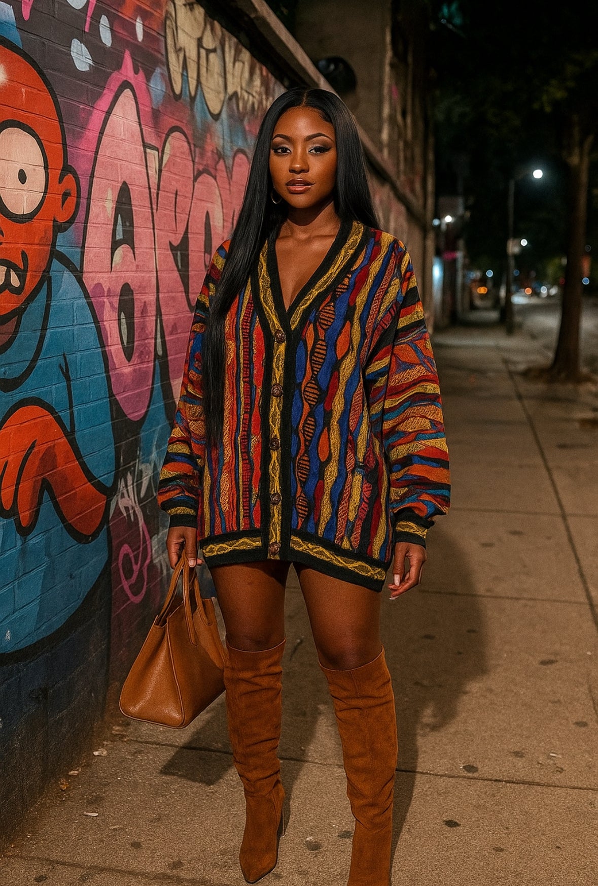 Vintage Multicolor Striped Slim Cardigan Knitted Sweater