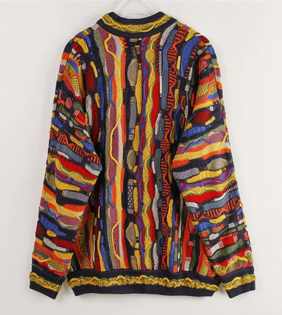 Vintage Multicolor Striped Slim Cardigan Knitted Sweater