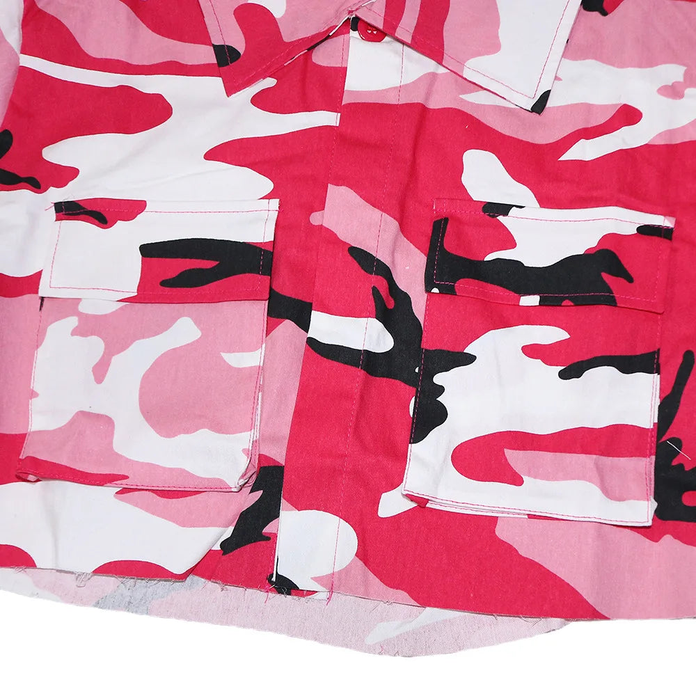 Camouflage Print Pocket Lapel Long Sleeve Short Jacket