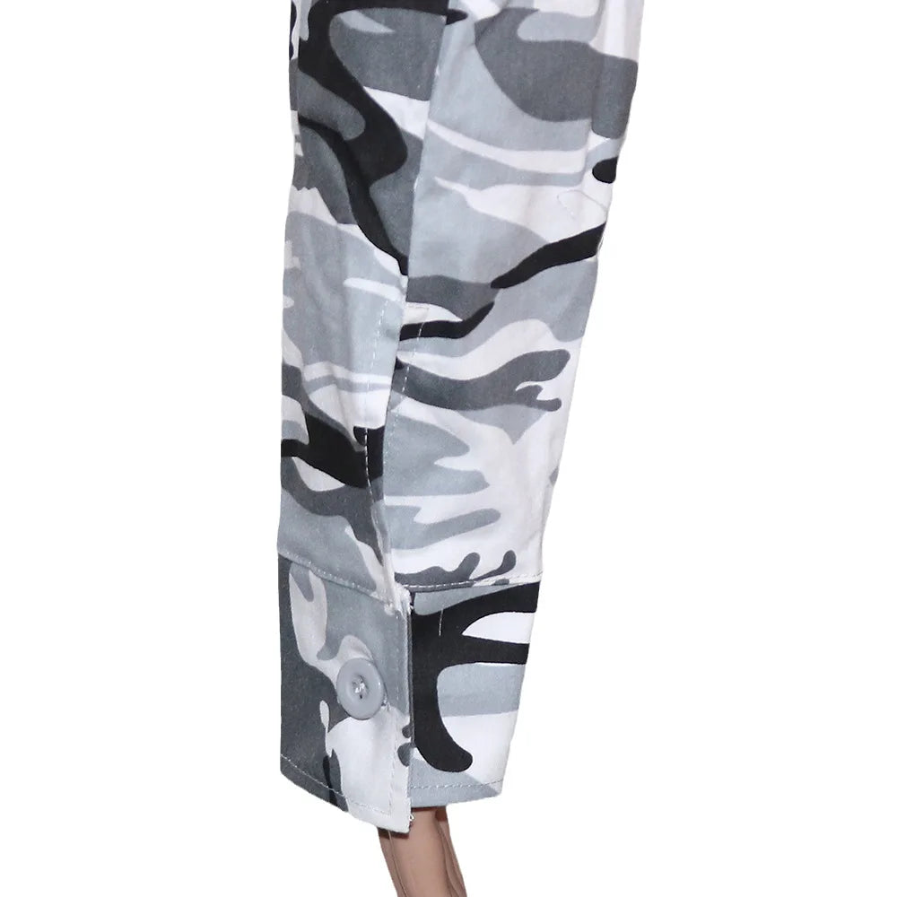 Camouflage Print Pocket Lapel Long Sleeve Short Jacket