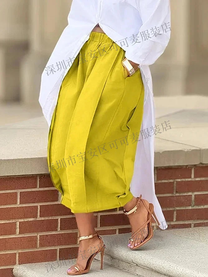 Khaki Capri Wide Leg Trousers