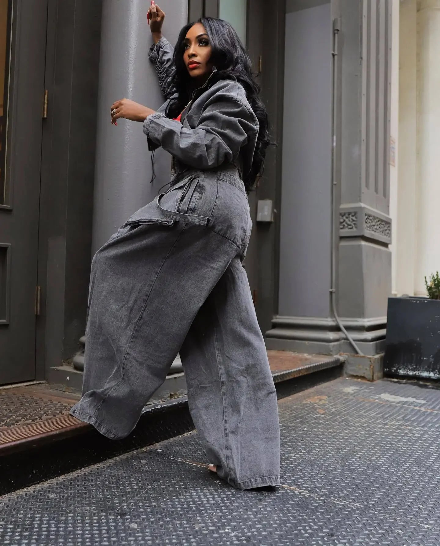 Denim Two Piece Wide Leg Set