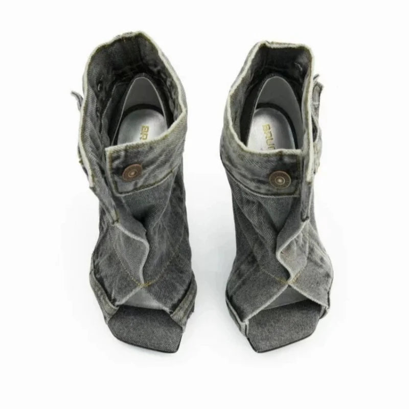Peek A Boo Denim Heel