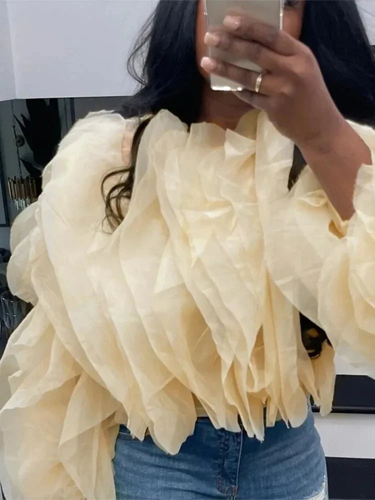 Cascading Petal Chiffon Blouse