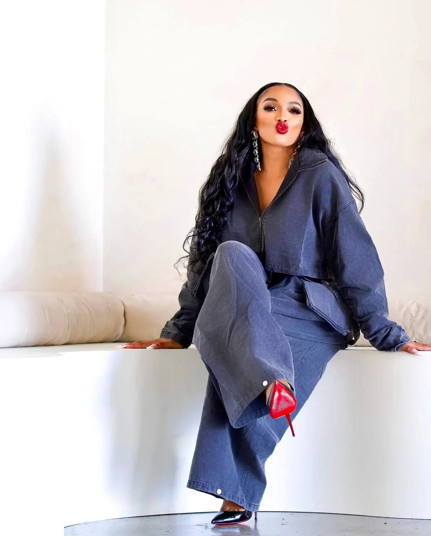 Denim Two Piece Wide Leg Set