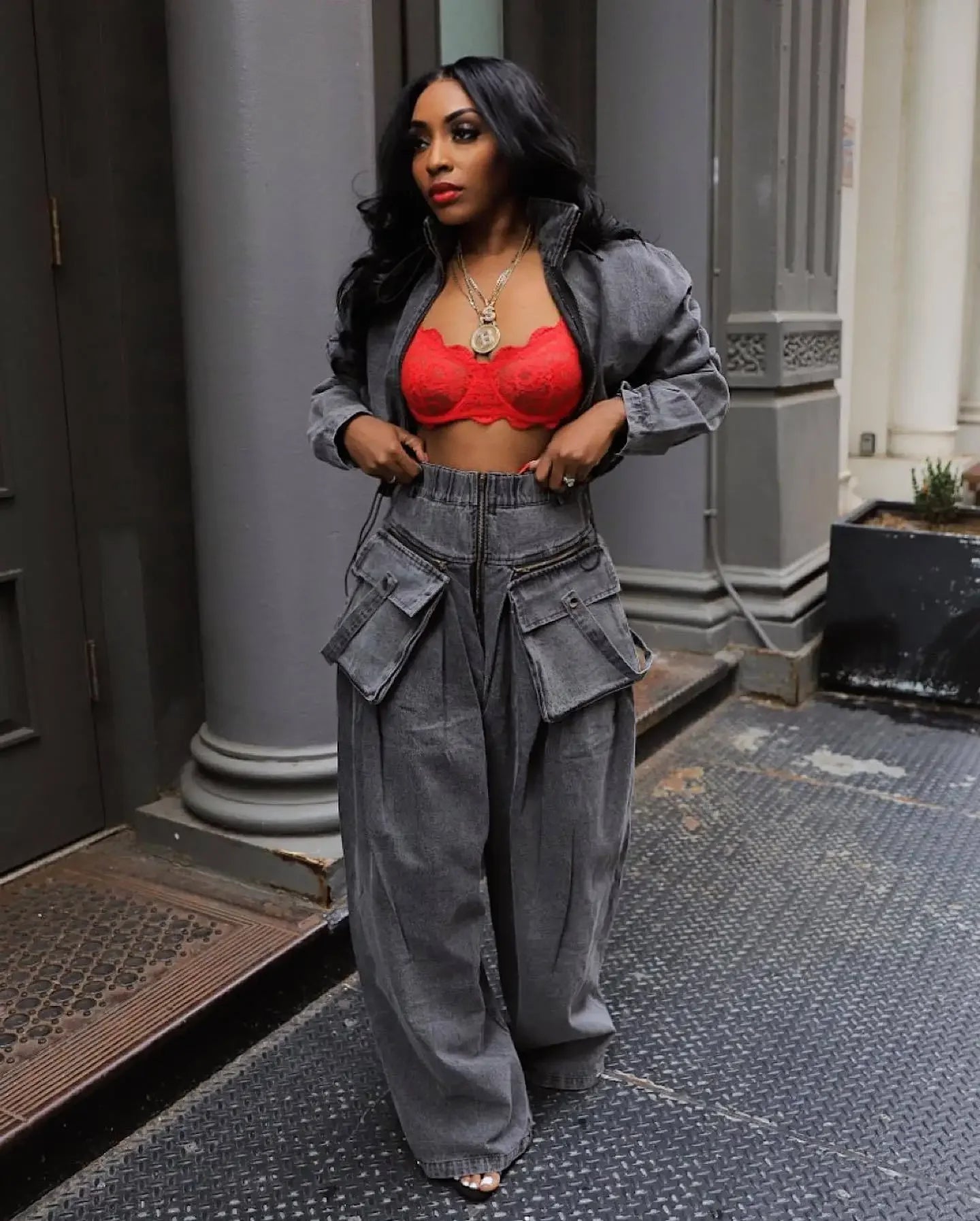 Denim Two Piece Wide Leg Set