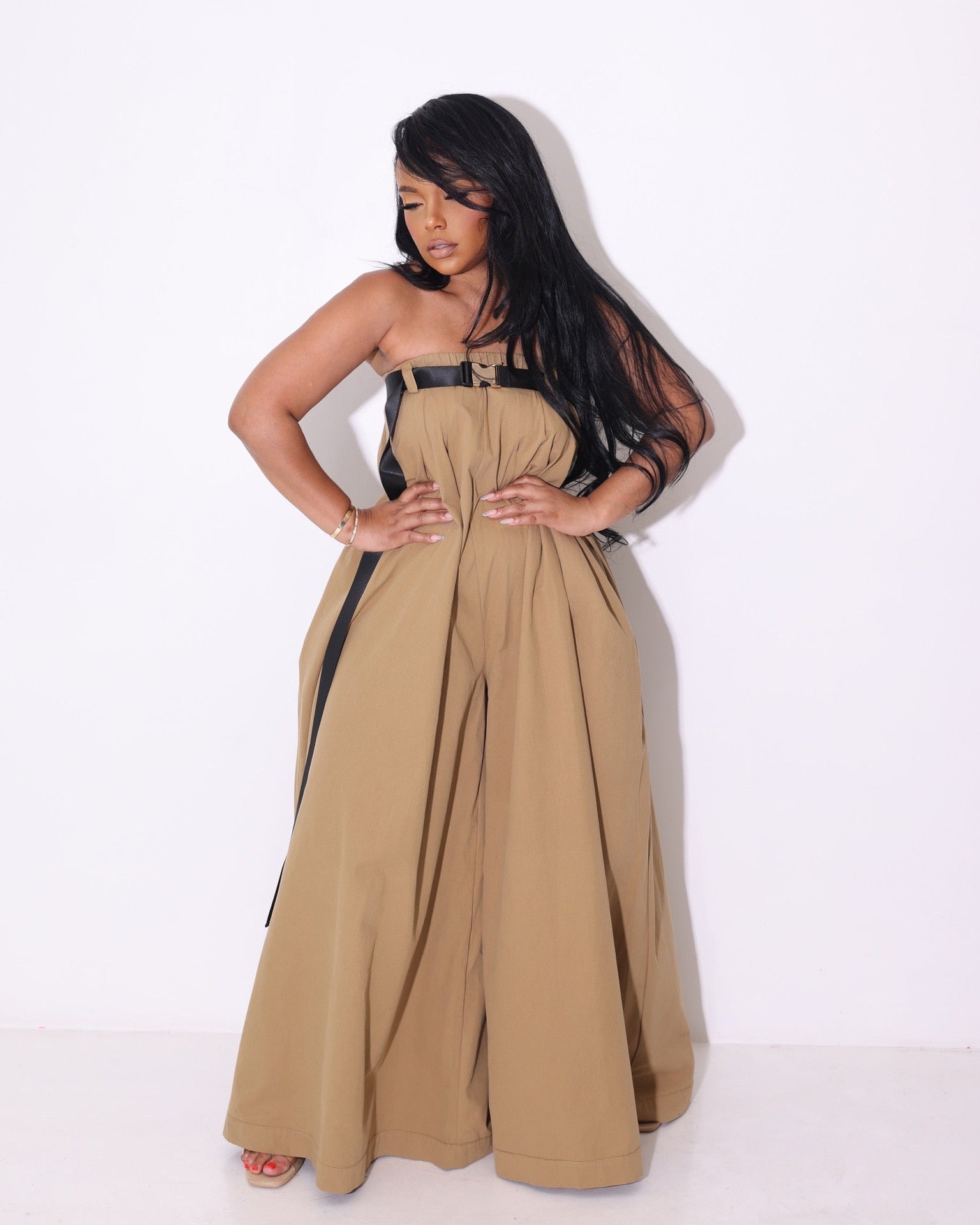 Straight Wide Leg Jumpsuit (Strapless with Belt)
