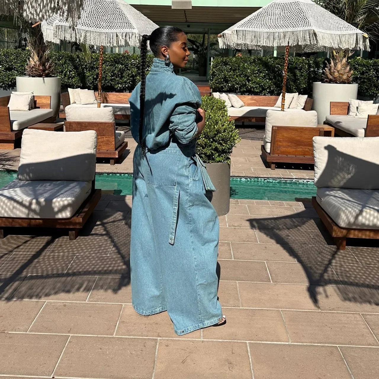 Denim Two Piece Wide Leg Set