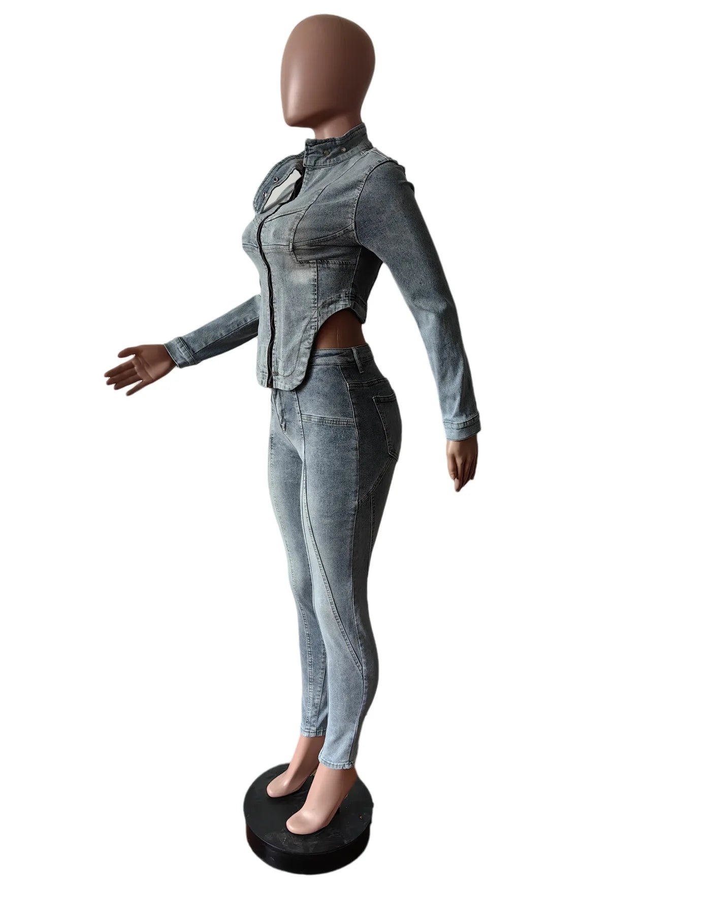 Denim on Denim -Matching High Waist Slim Fit Two Piece Set