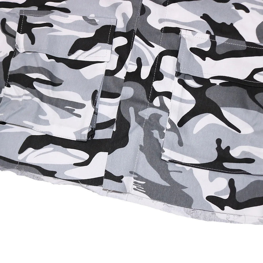 Camouflage Print Pocket Lapel Long Sleeve Short Jacket