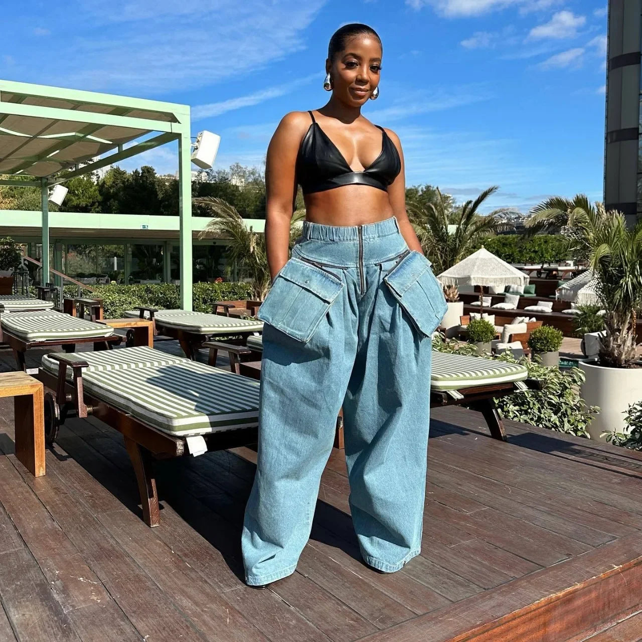 Denim Two Piece Wide Leg Set