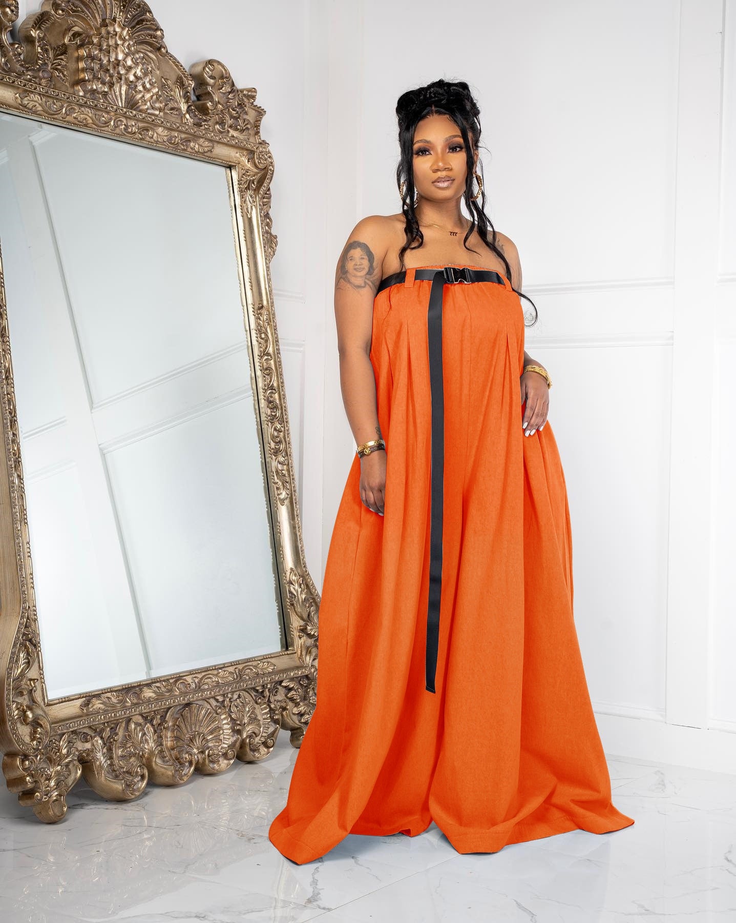 Straight Wide Leg Jumpsuit (Strapless with Belt)