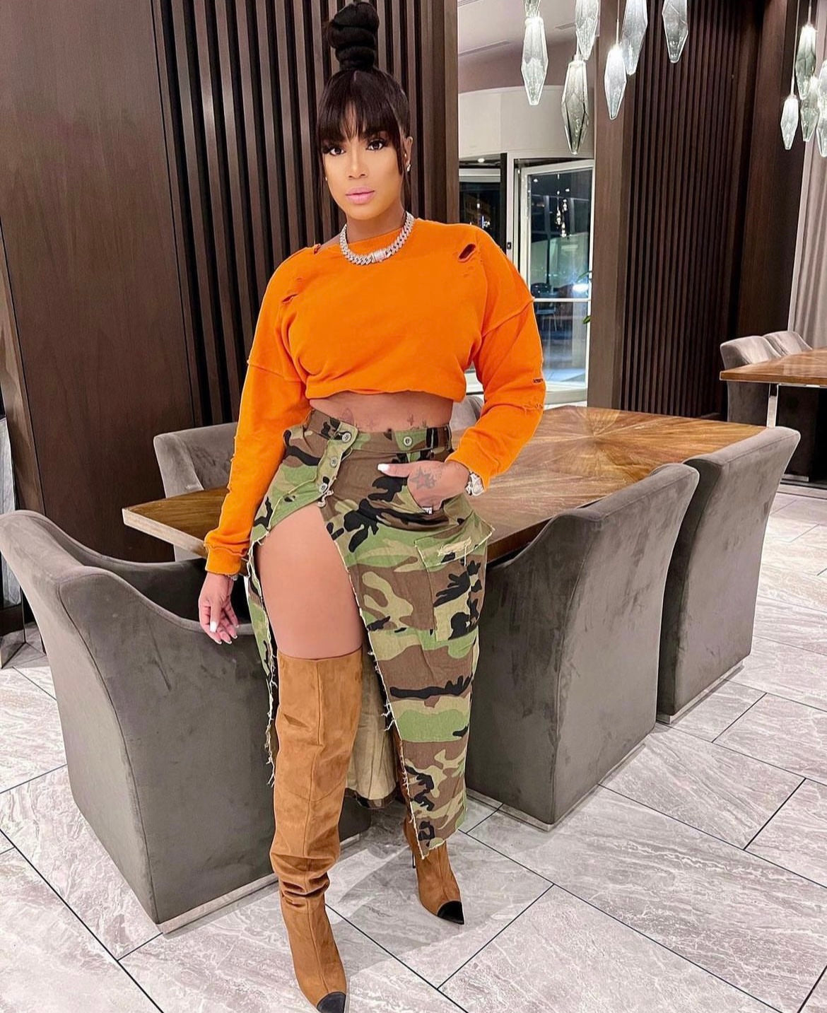 Camouflage High Side Slit Skirt