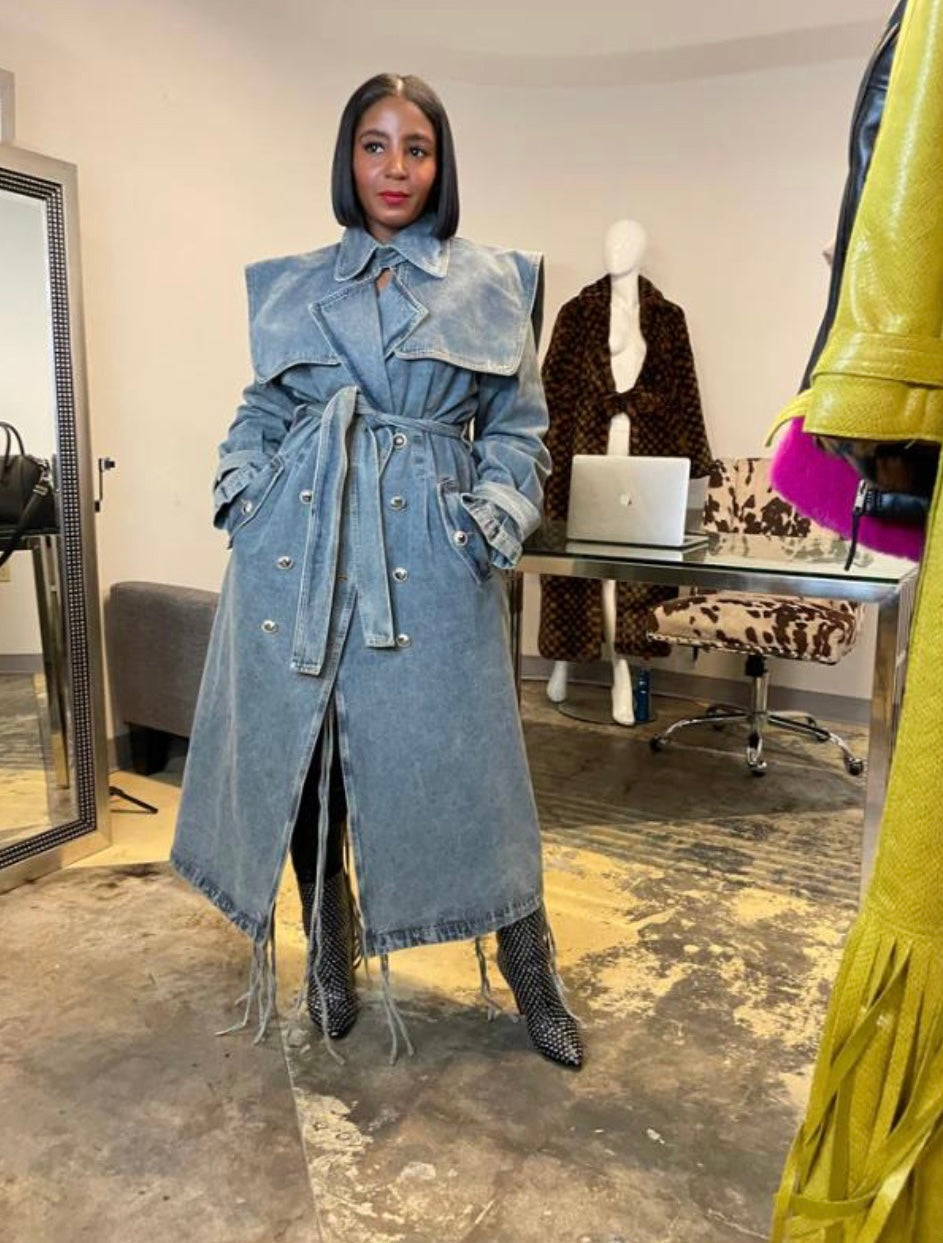 Denim Double Layer Sashes Coat