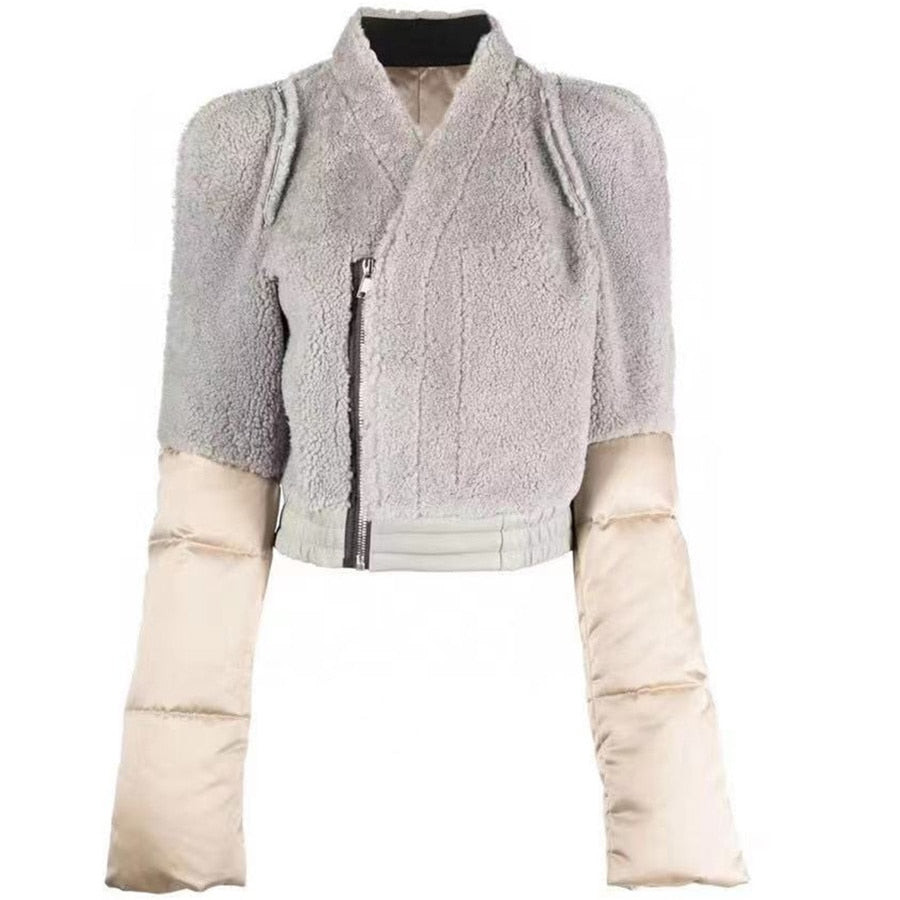 Plush Spliced Long Sleeve Short Thick Jacket