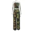 Camouflage  Strapless Crop Top Two Piece Pants Set