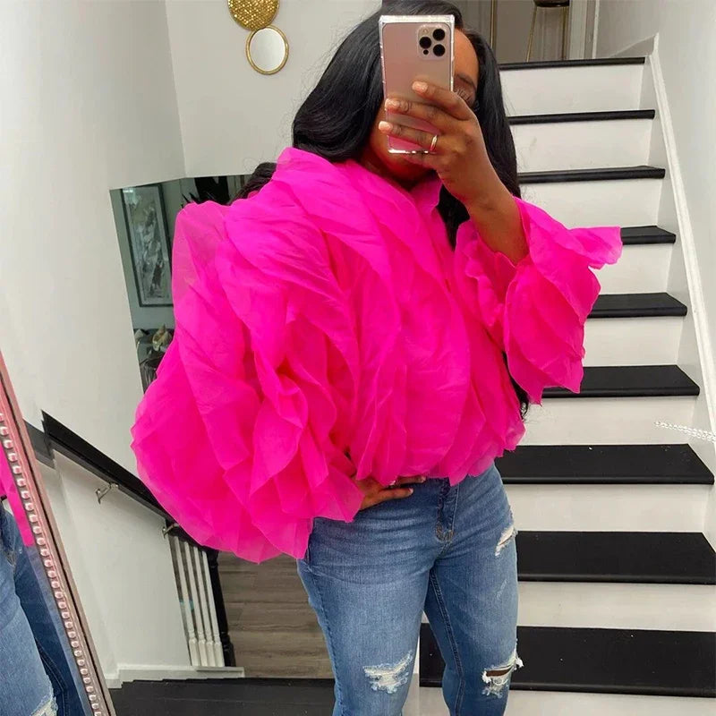 Cascading Petal Chiffon Blouse