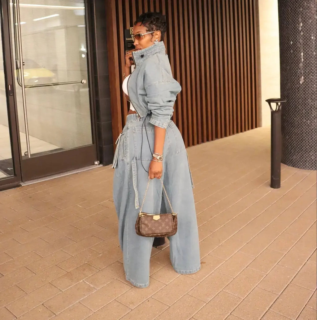 Denim Two Piece Wide Leg Set