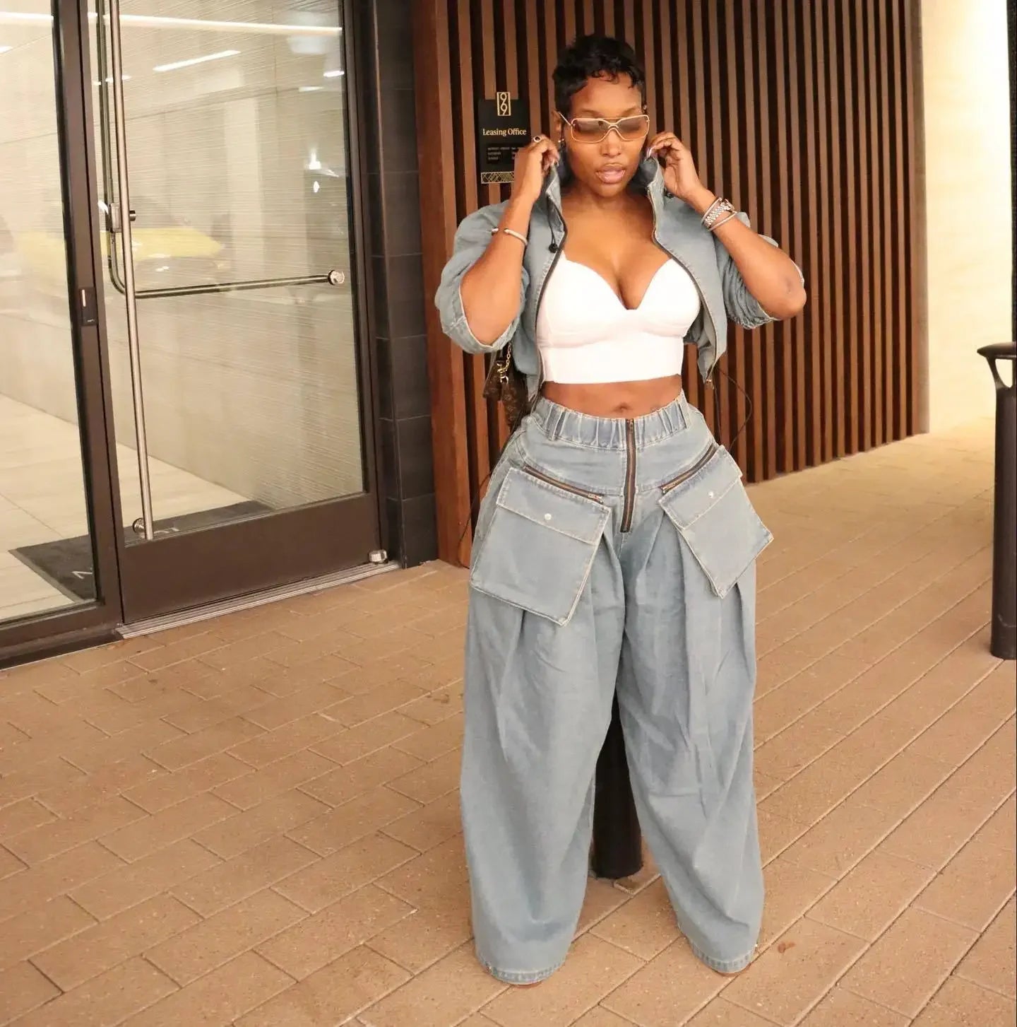 Denim Two Piece Wide Leg Set