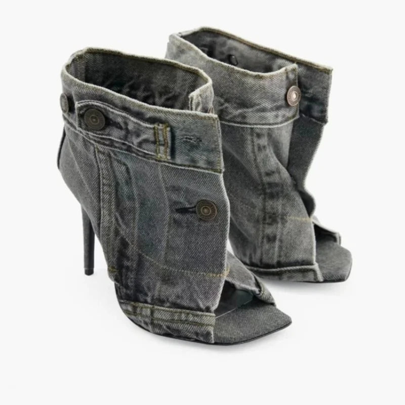 Peek A Boo Denim Heel