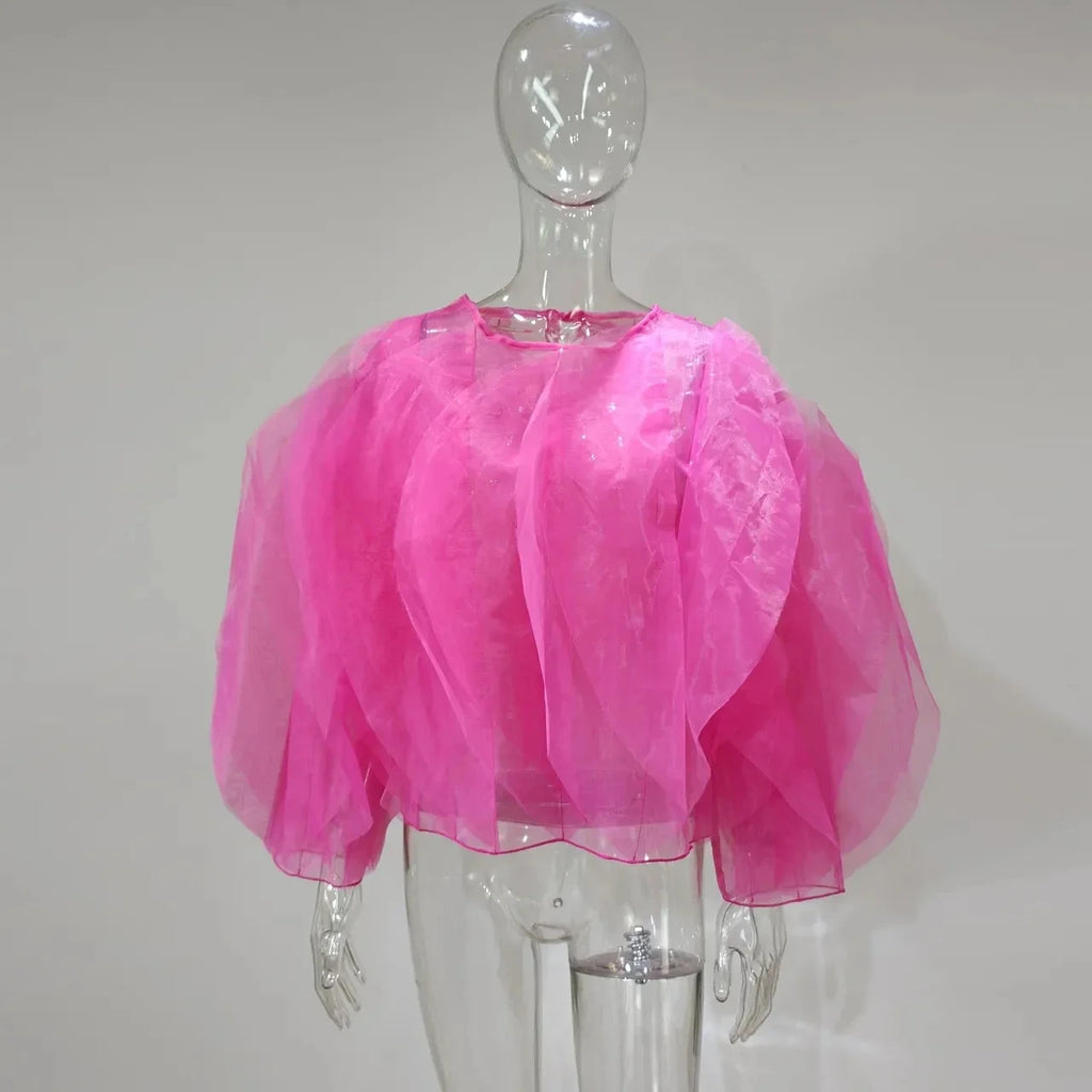 Cascading Petal Chiffon Blouse