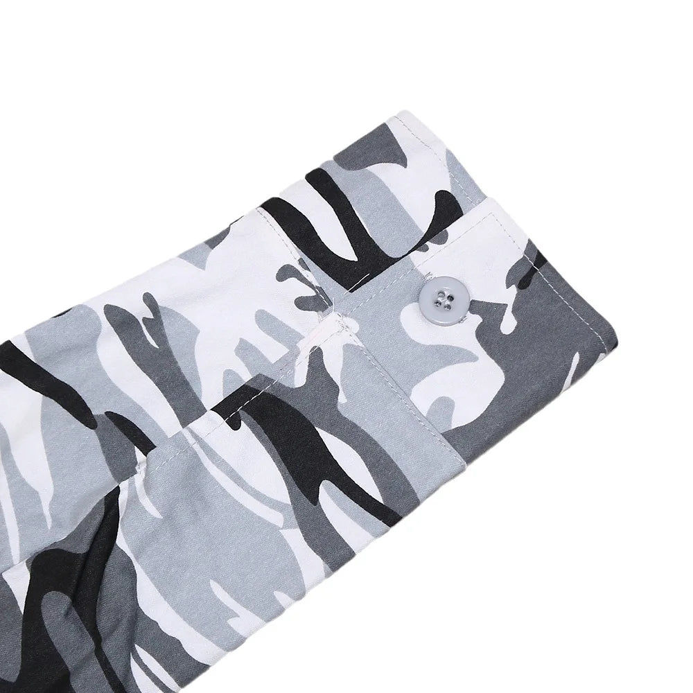 Camouflage Print Pocket Lapel Long Sleeve Short Jacket