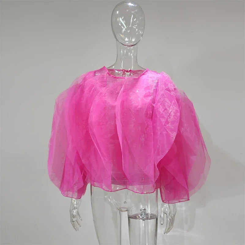 Cascading Petal Chiffon Blouse