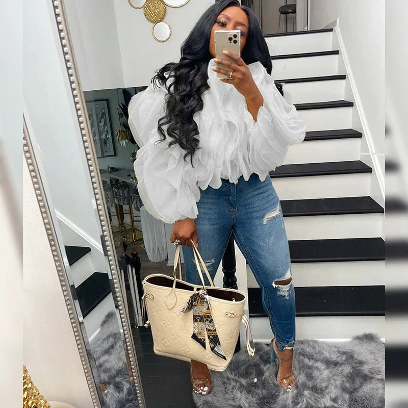 Cascading Petal Chiffon Blouse