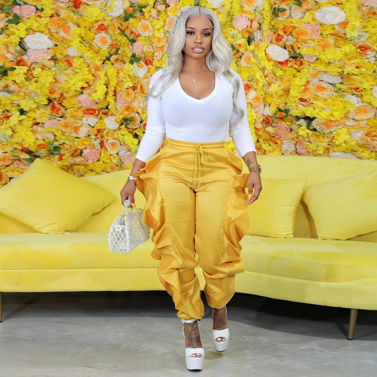 Tree Fungus Ruffled Jogger Pants