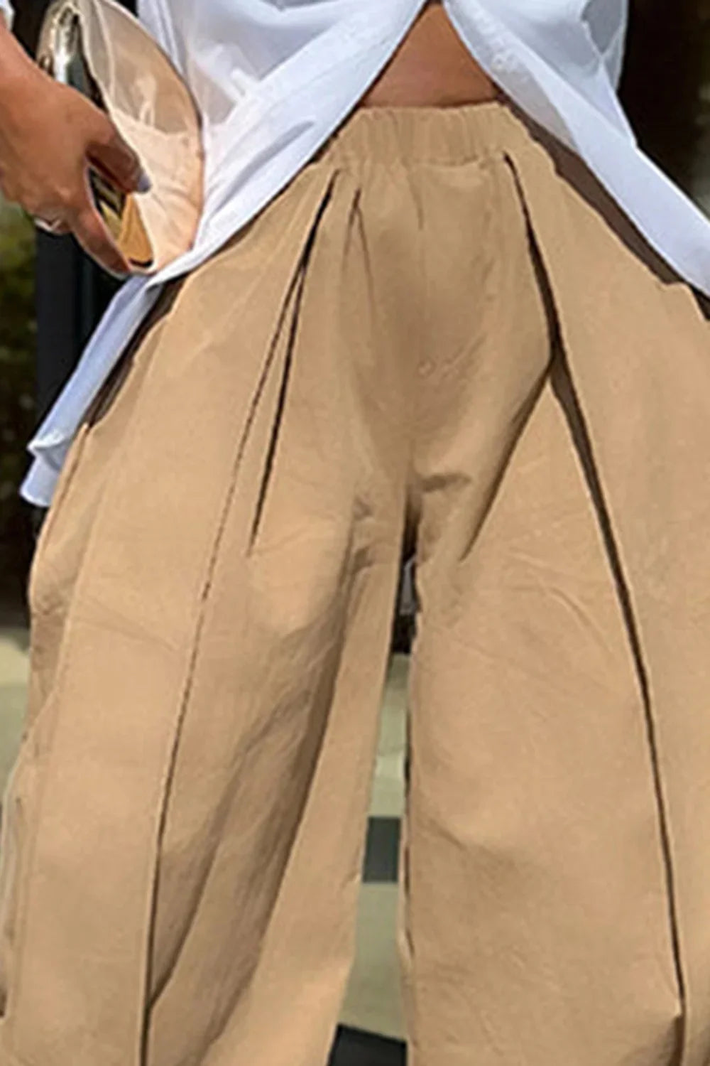 Khaki Capri Wide Leg Trousers