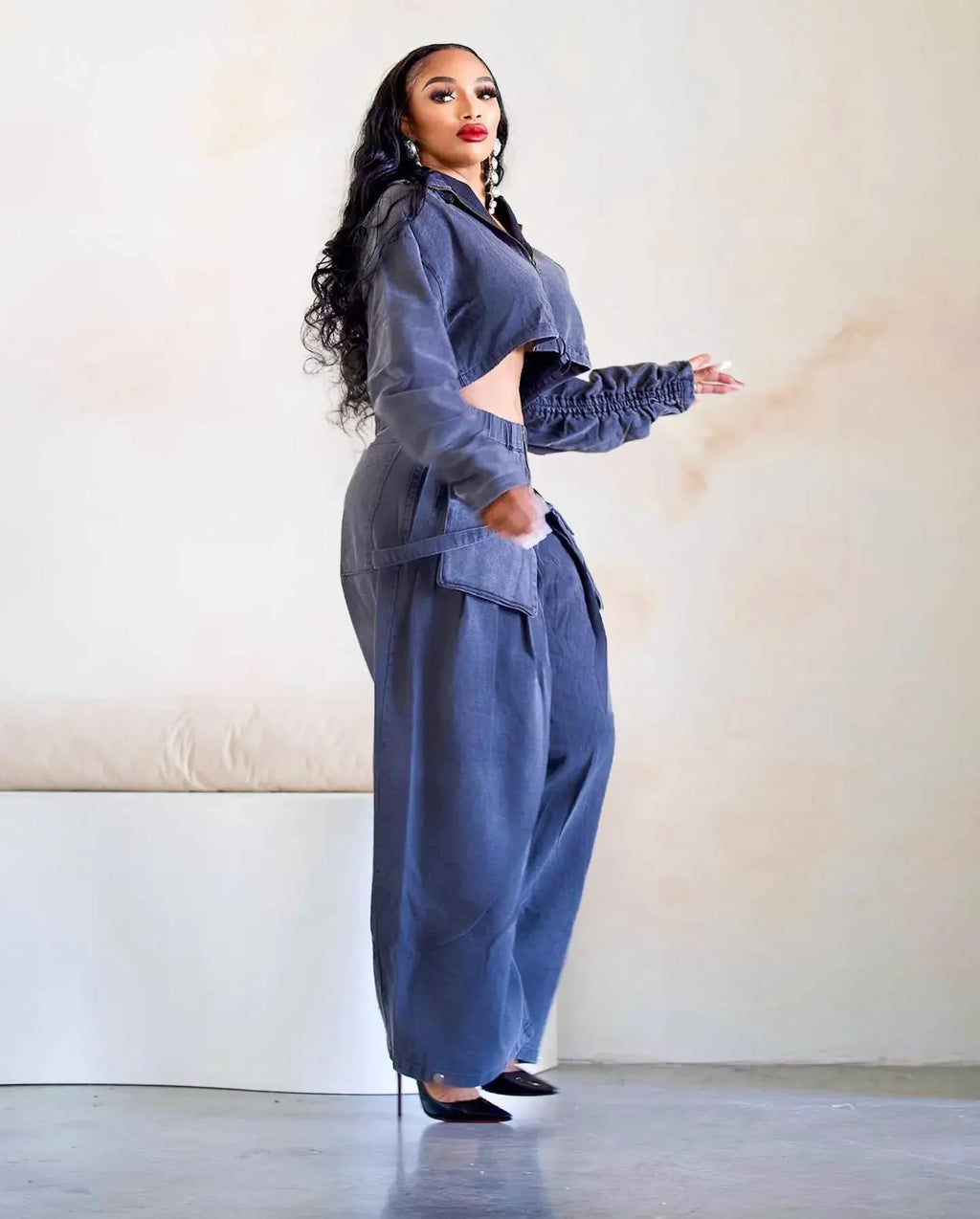 Denim Two Piece Wide Leg Set