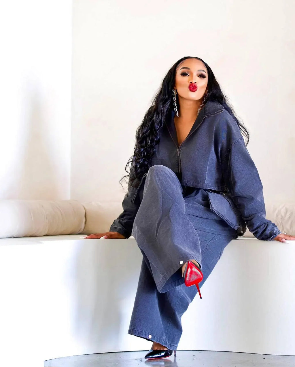 Denim Two Piece Wide Leg Set