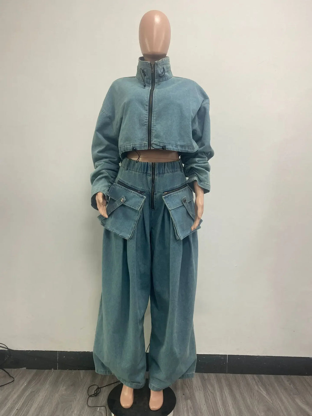 Denim Two Piece Wide Leg Set