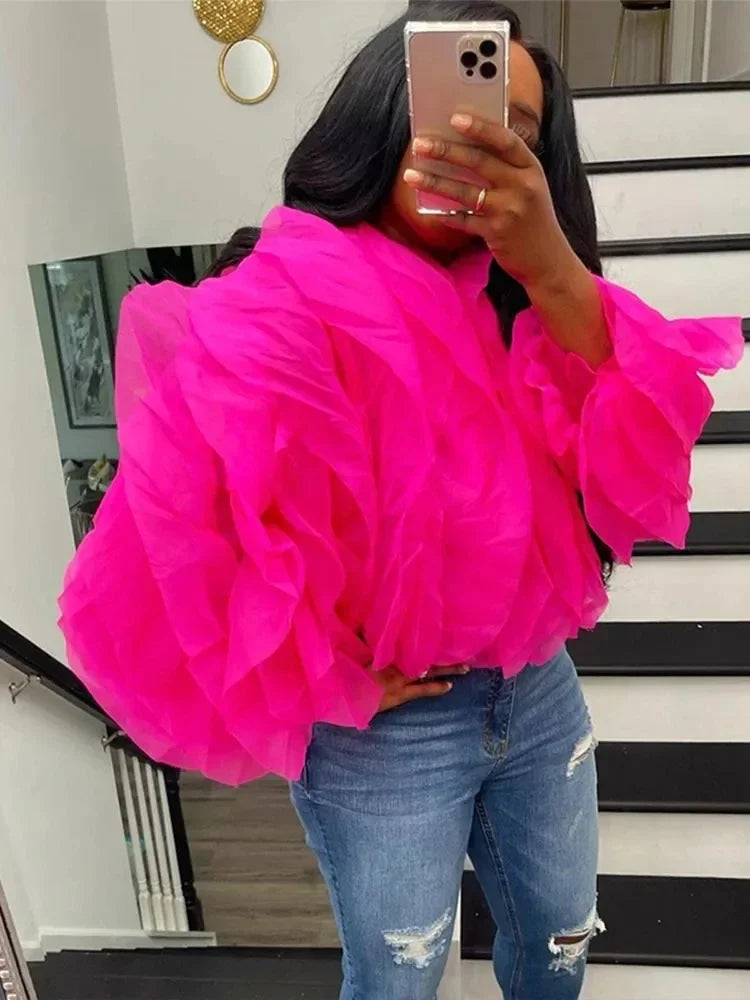 Cascading Petal Chiffon Blouse