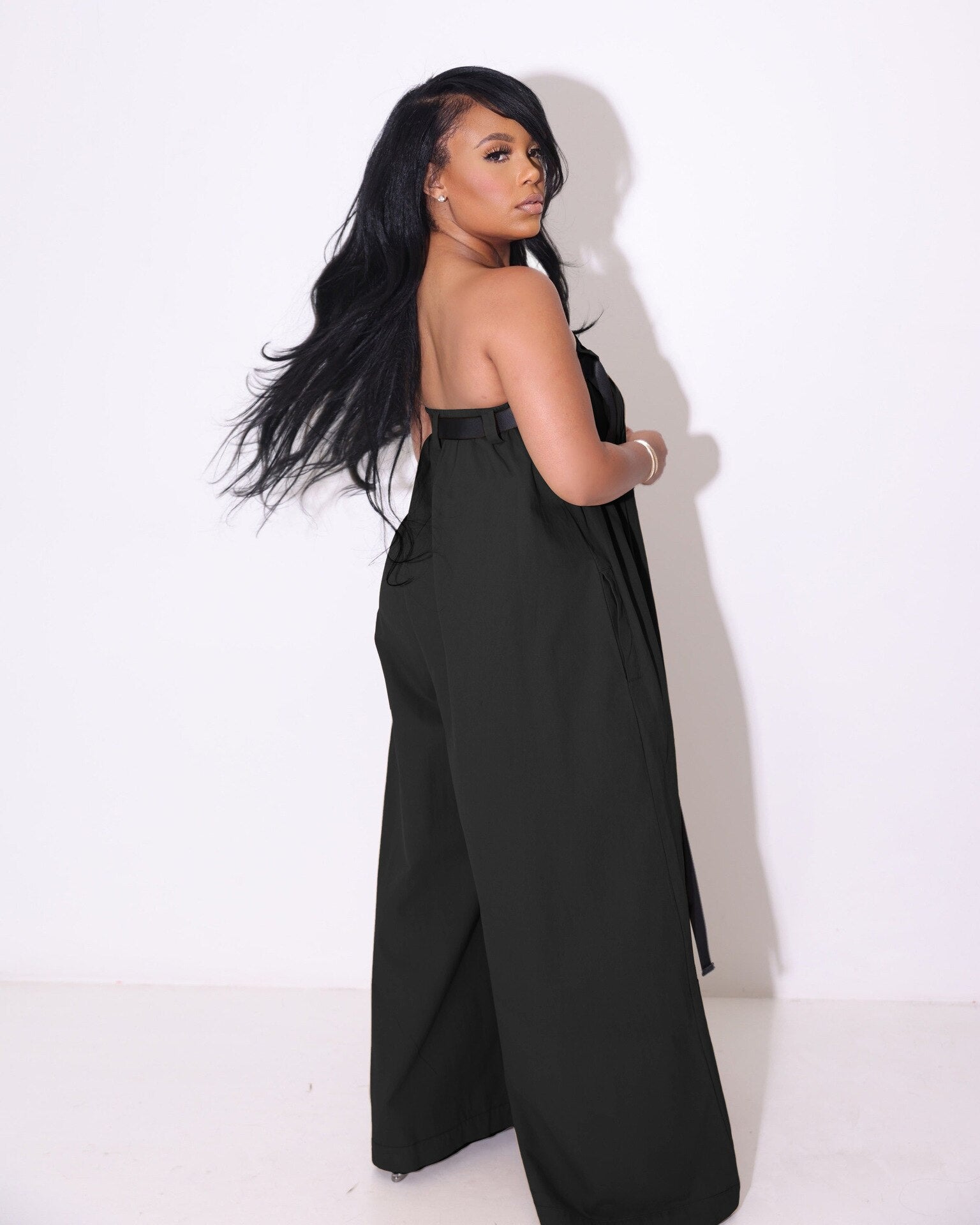 Straight Wide Leg Jumpsuit (Strapless with Belt)