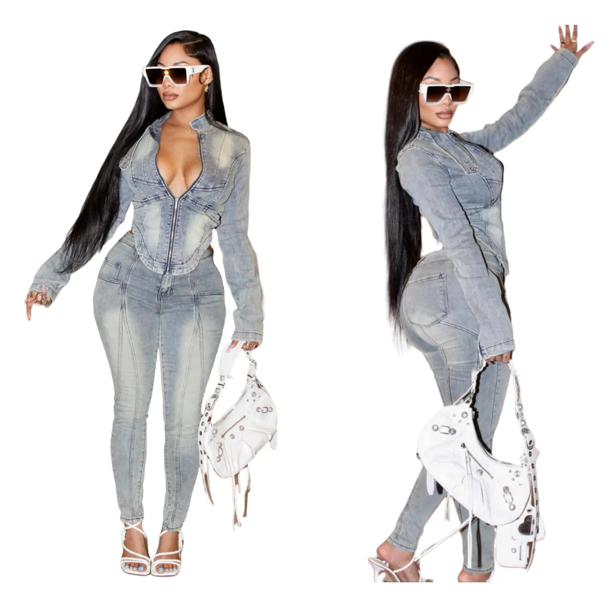 Denim on Denim -Matching High Waist Slim Fit Two Piece Set