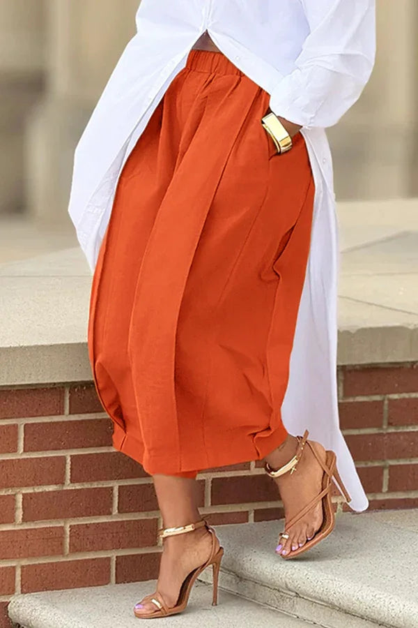 Khaki Capri Wide Leg Trousers