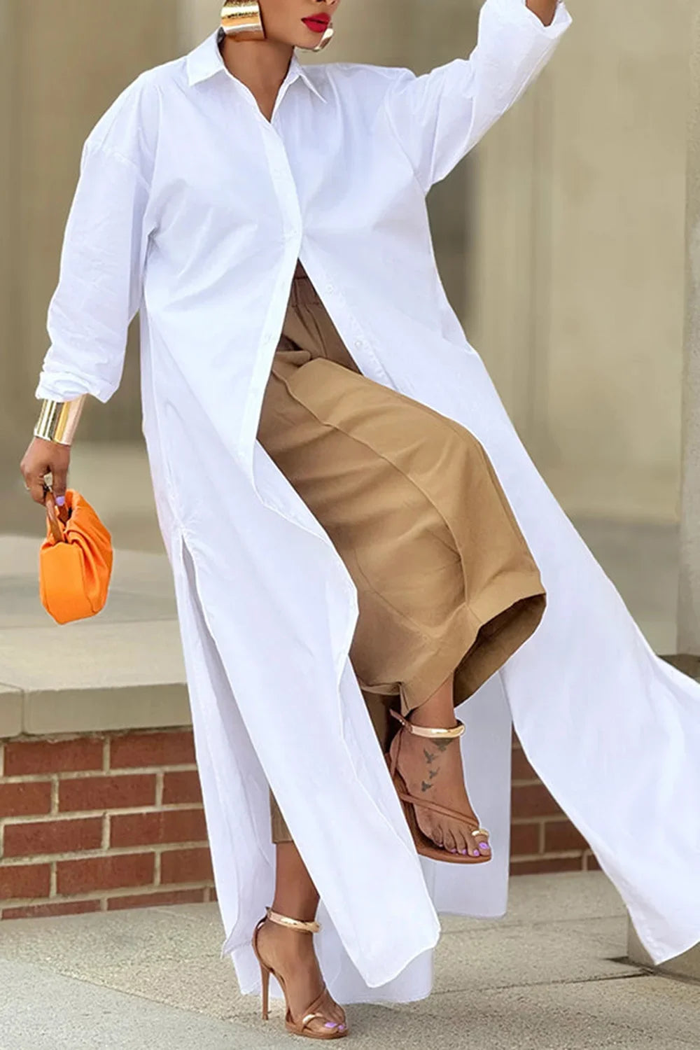 Khaki Capri Wide Leg Trousers