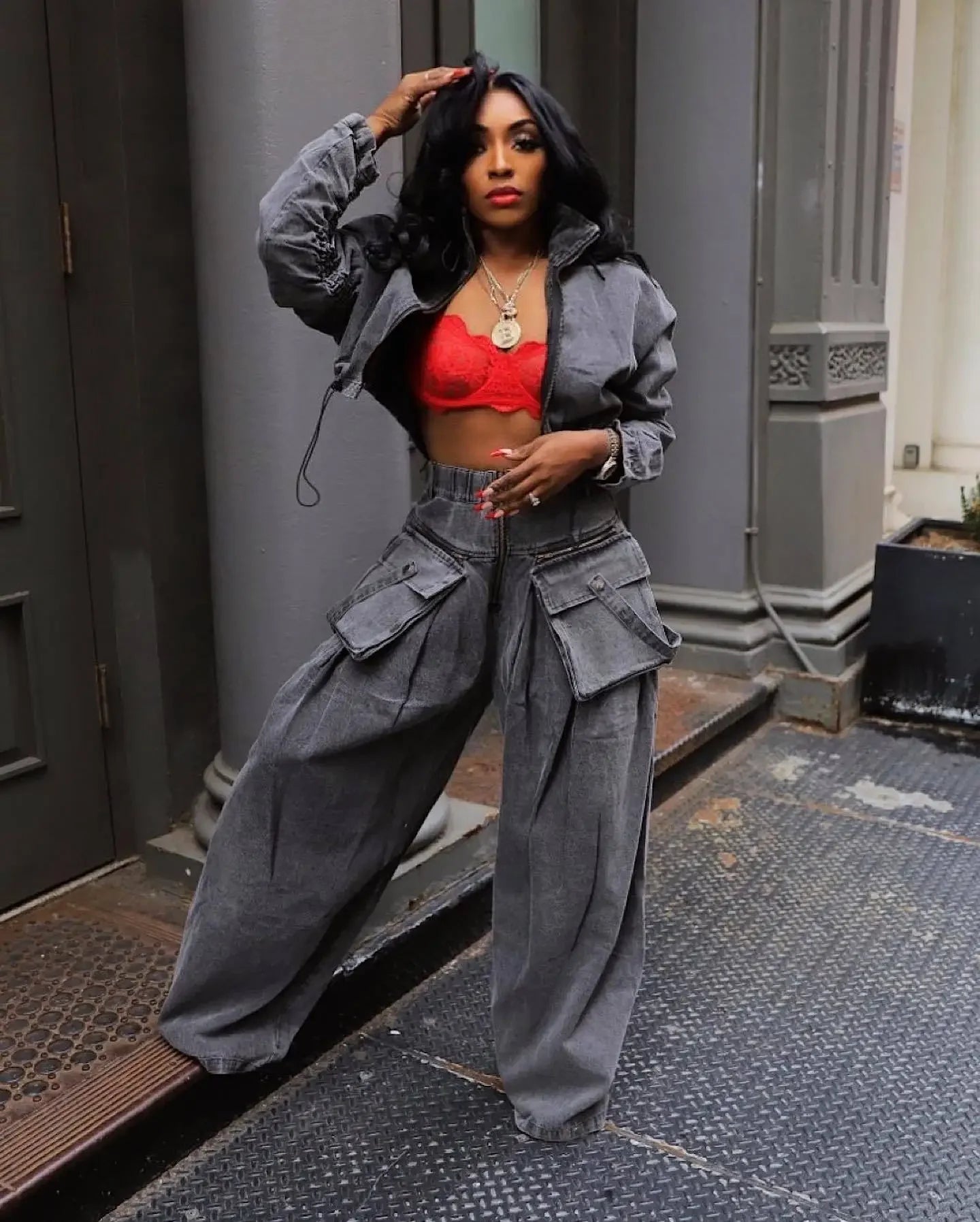 Denim Two Piece Wide Leg Set