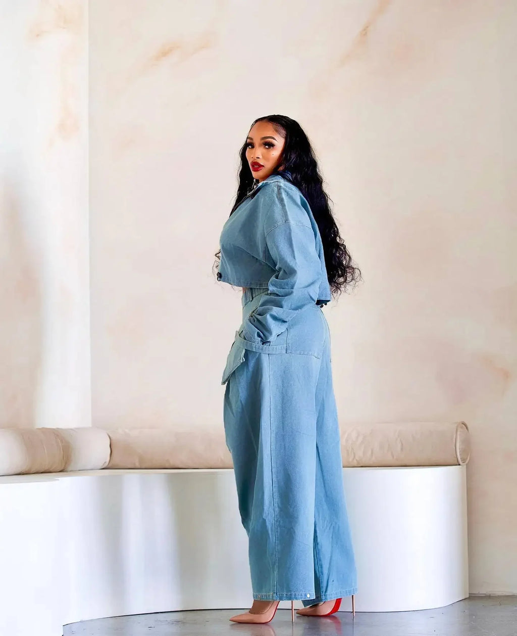 Denim Two Piece Wide Leg Set