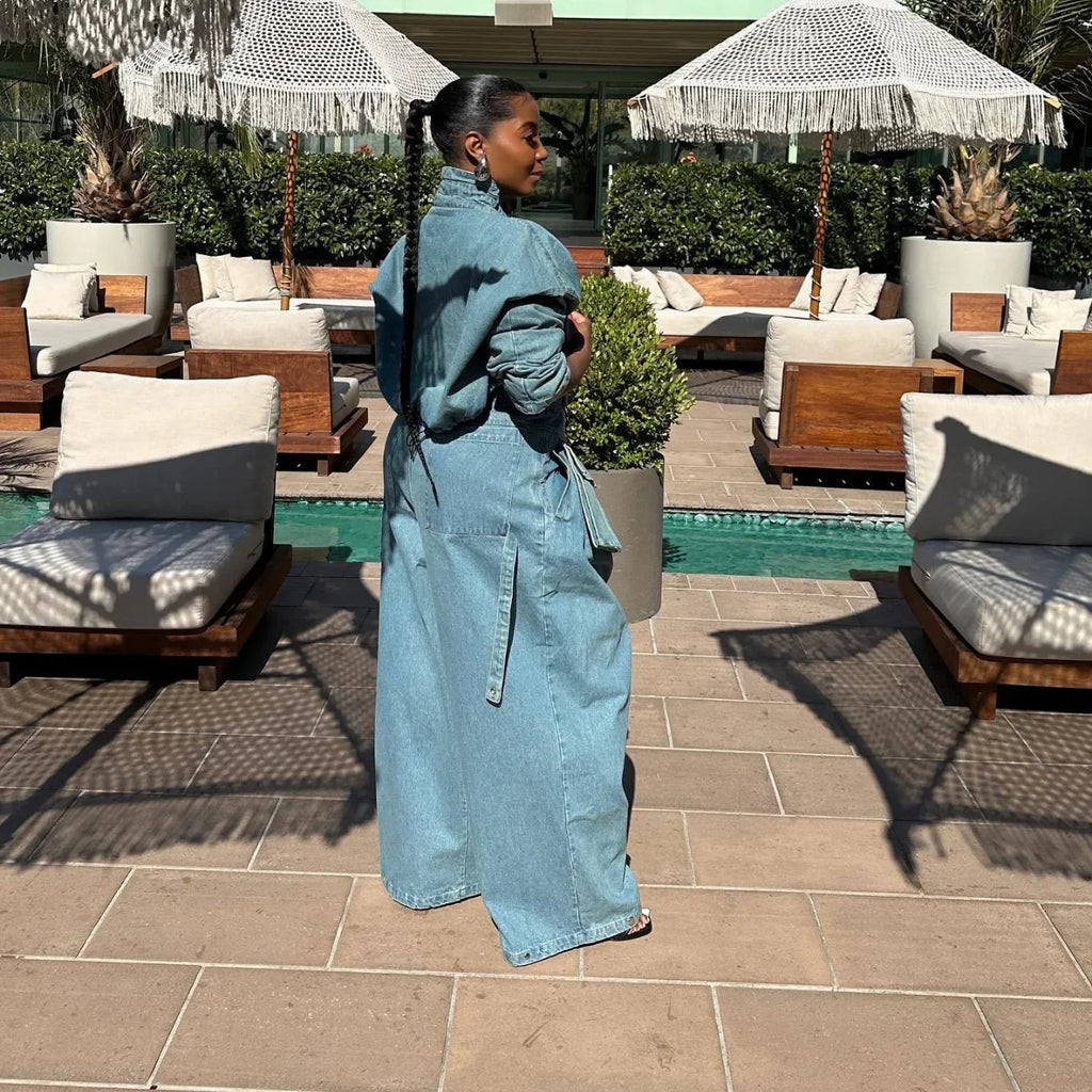 Denim Two Piece Wide Leg Set