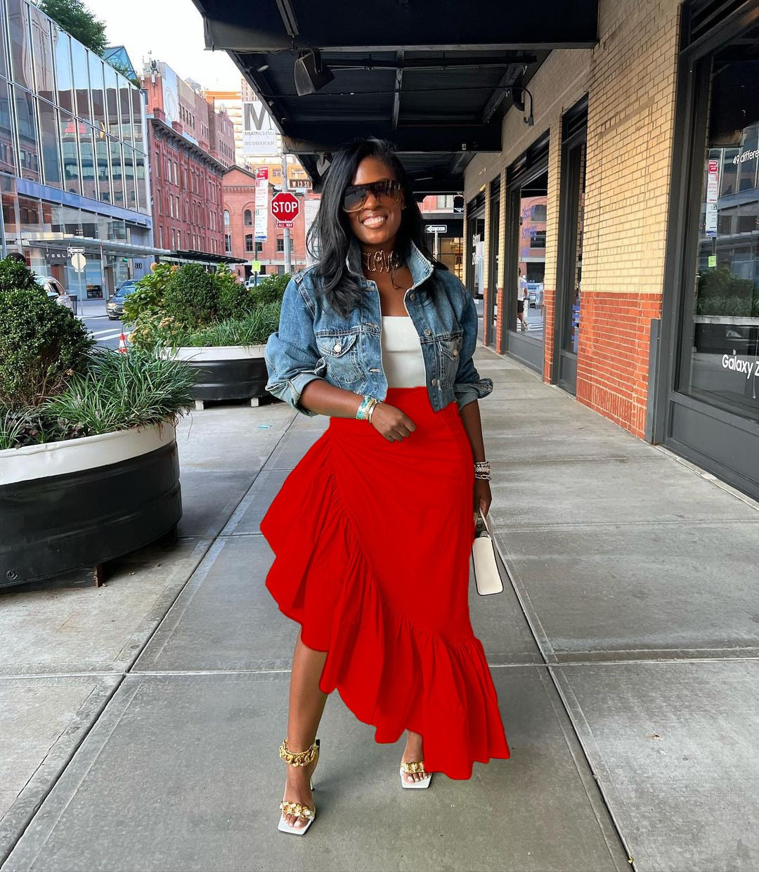 Asymmetrical Ruffle High Waist Skirt