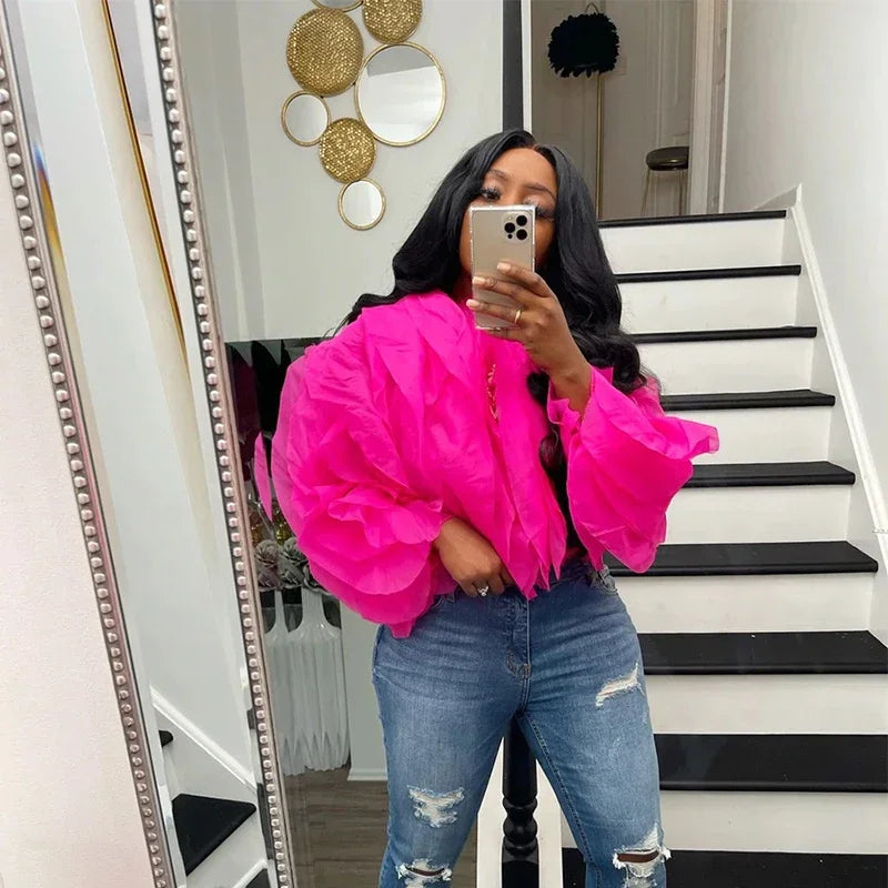 Cascading Petal Chiffon Blouse