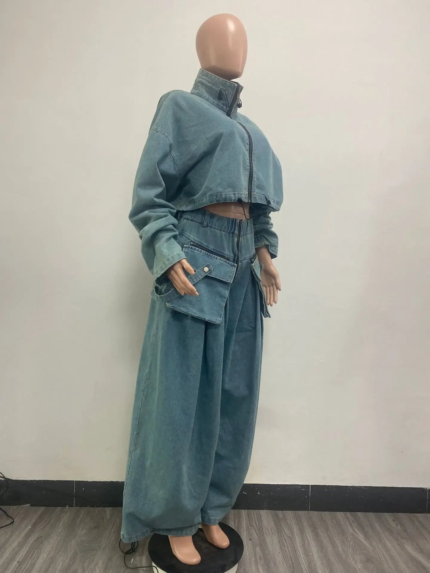 Denim Two Piece Wide Leg Set