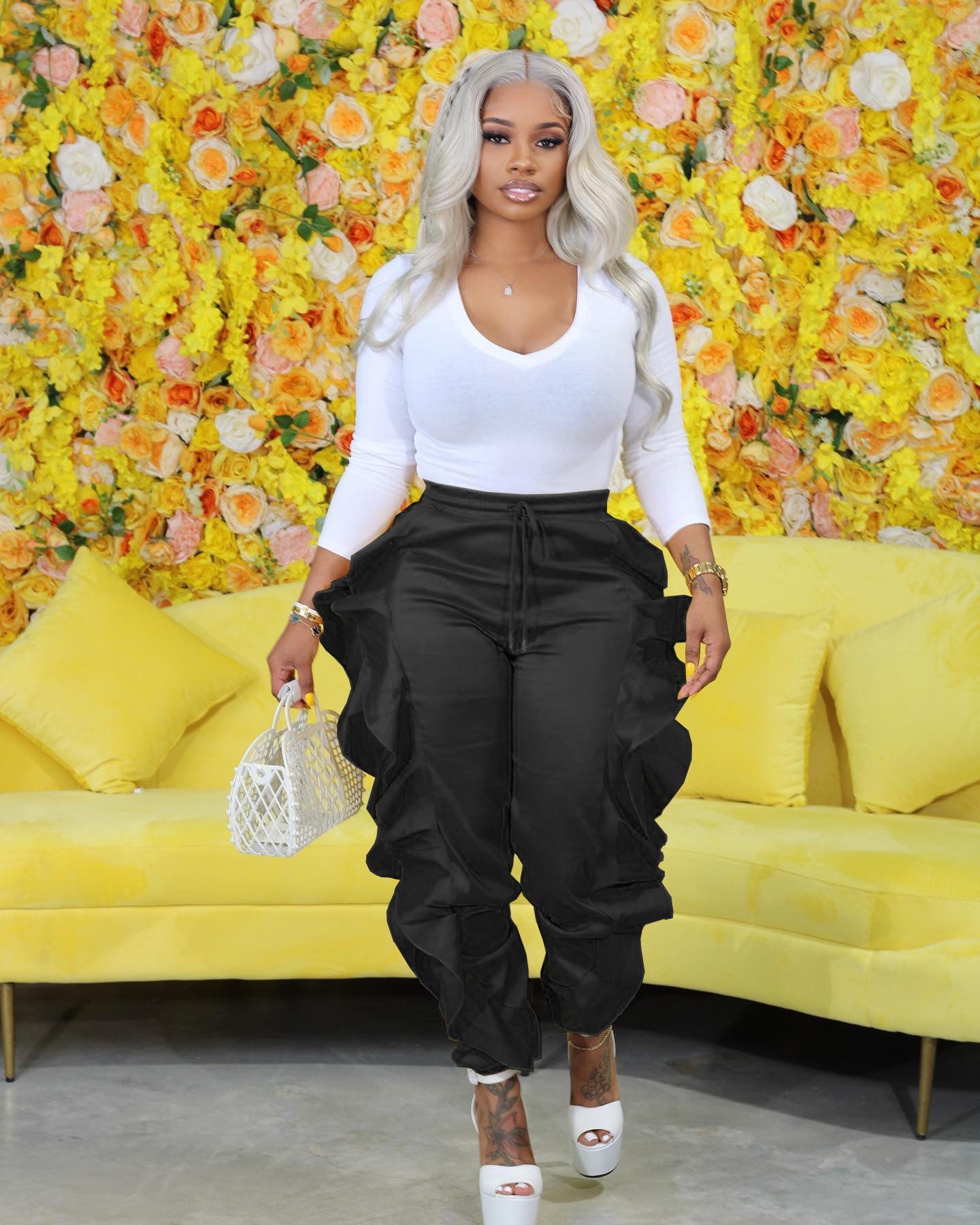 Tree Fungus Ruffled Jogger Pants