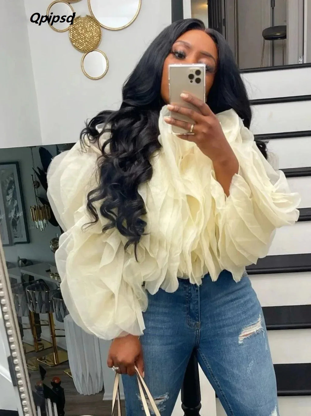 Cascading Petal Chiffon Blouse