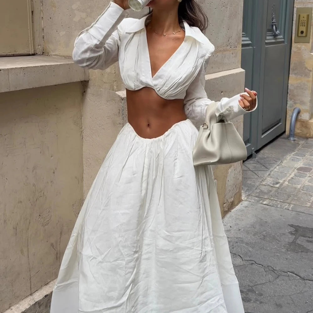 Swing Low - White Spliced Folds Two Piece Set