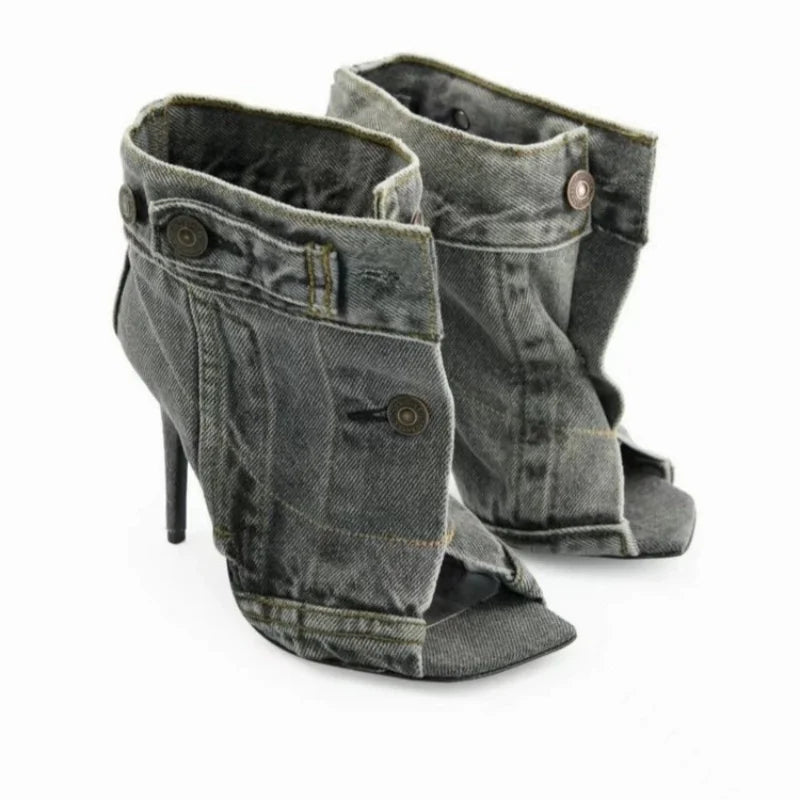 Peek A Boo Denim Heel