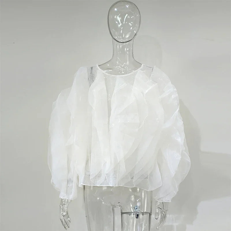 Cascading Petal Chiffon Blouse