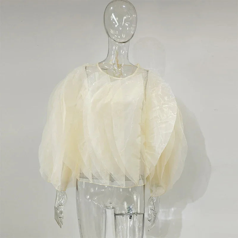 Cascading Petal Chiffon Blouse